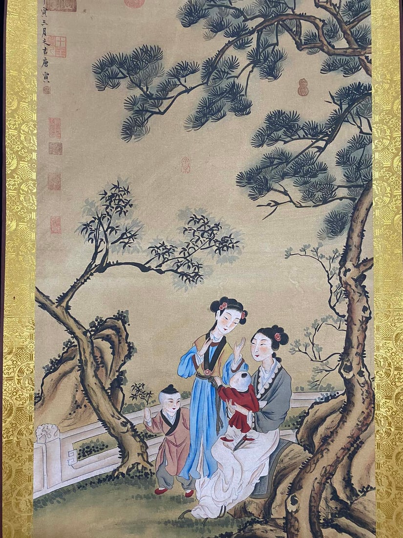 Chinese Watercolour On Silk Beautiful Woman Painting - Tang Yin - 2
