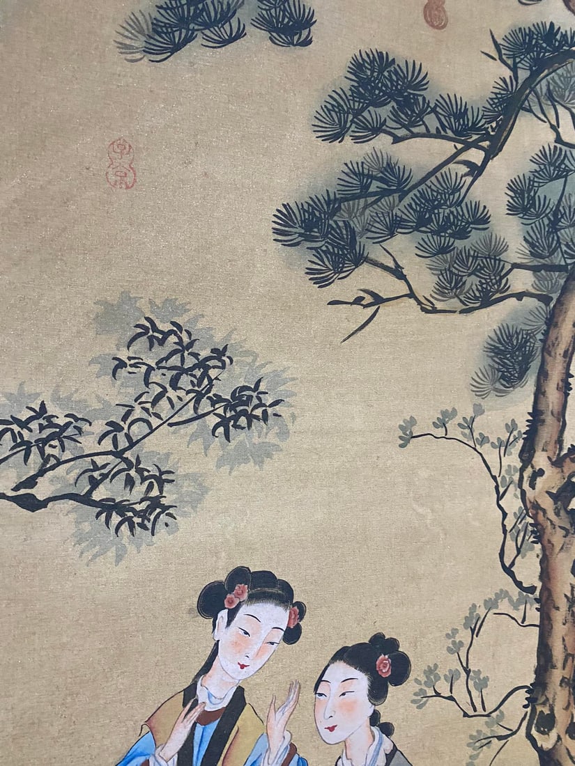 Chinese Watercolour On Silk Beautiful Woman Painting - Tang Yin - 4