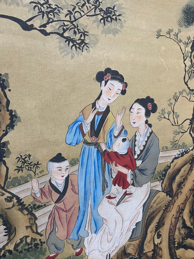 Chinese Watercolour On Silk Beautiful Woman Painting - Tang Yin - 7