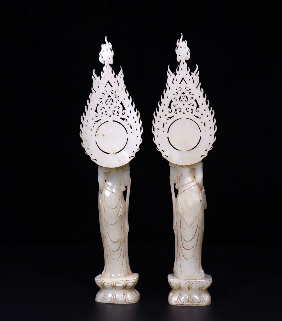 A Set Seven Vintage Chinese Hetian Jade Carved Buddha Statue - 4