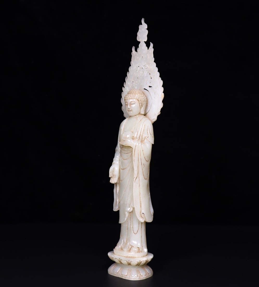 A Set Seven Vintage Chinese Hetian Jade Carved Buddha Statue - 6