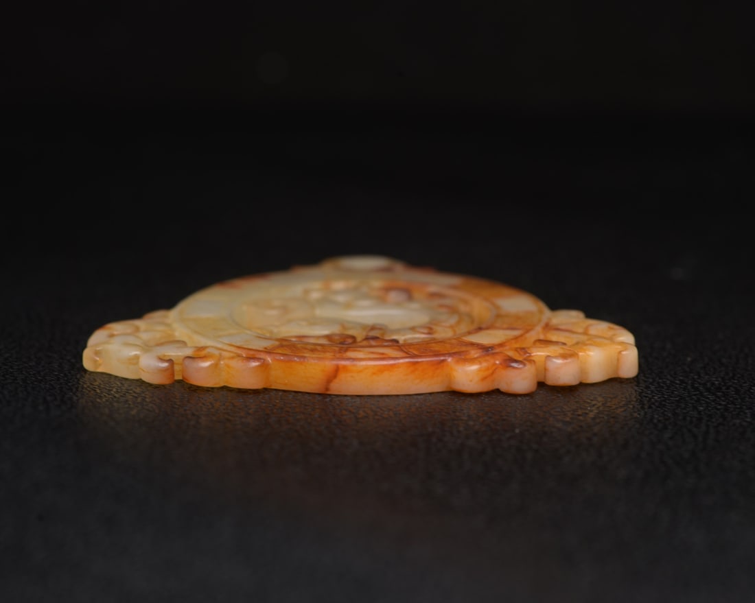 Chinese Hetian Jade Carved Dragon Phoenix Jade Bi Pendant - 3