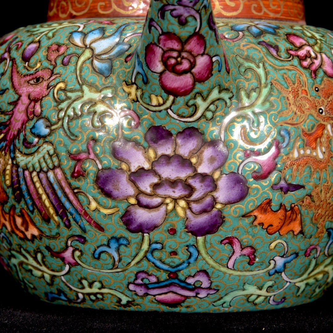 Chinese Famille Rose Enamel Yixing Zisha Clay Fortune Dragon Teapot w Qianlong Mark - 6