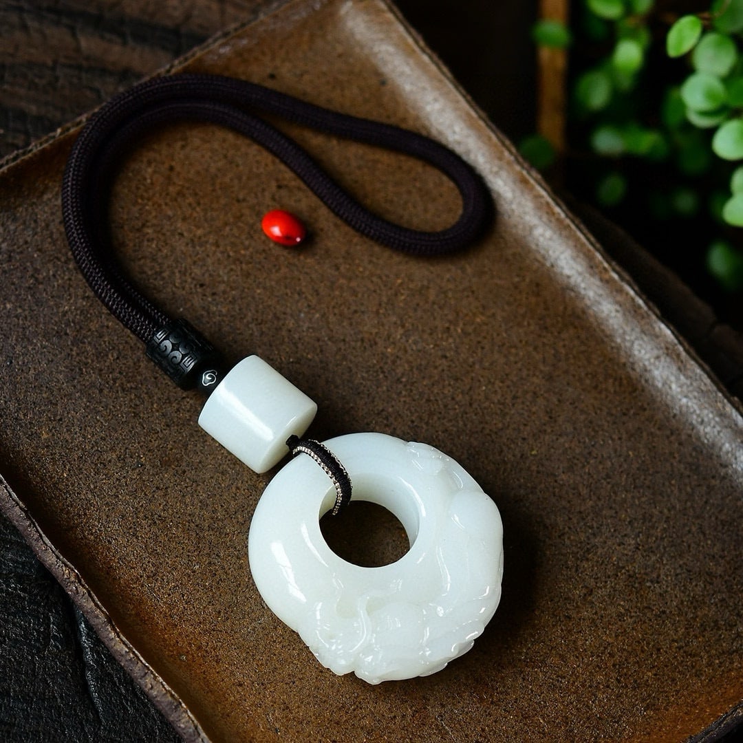 Superb Chinese Hetian Jade Carved Fortune Dragon Ring Pendant (1 of 5)