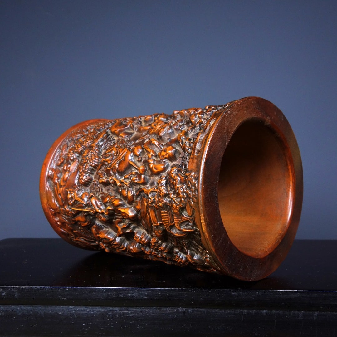 Chinese Boxwood Wood Carved Eighteen Arhats Brush Pot - 8