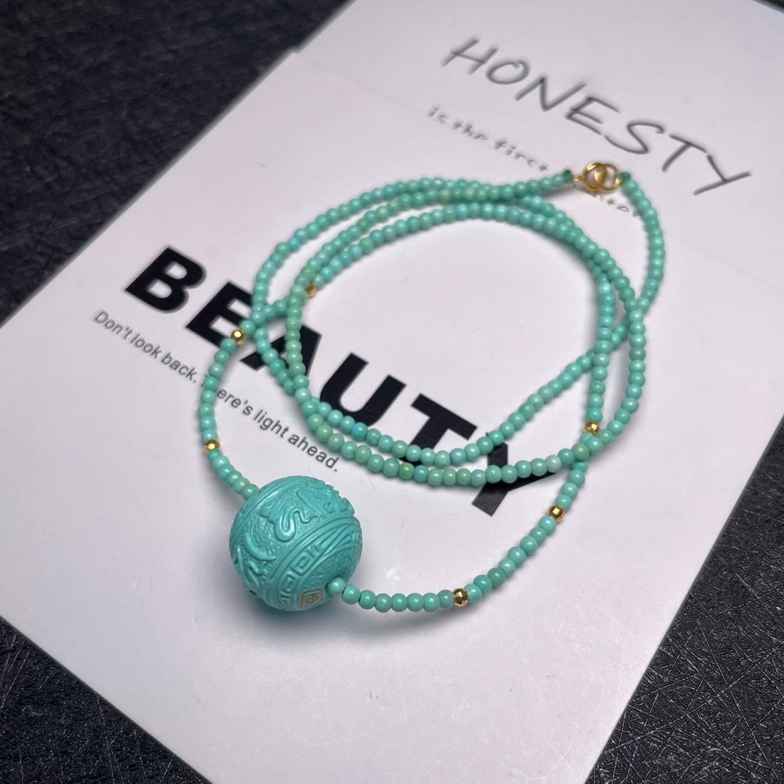 High Quality Natural Turquoise Carved Lucky Bead Pendant - 4