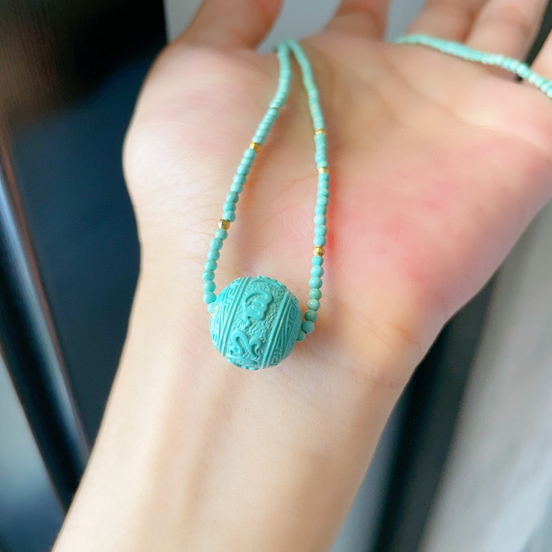 High Quality Natural Turquoise Carved Lucky Bead Pendant - 5