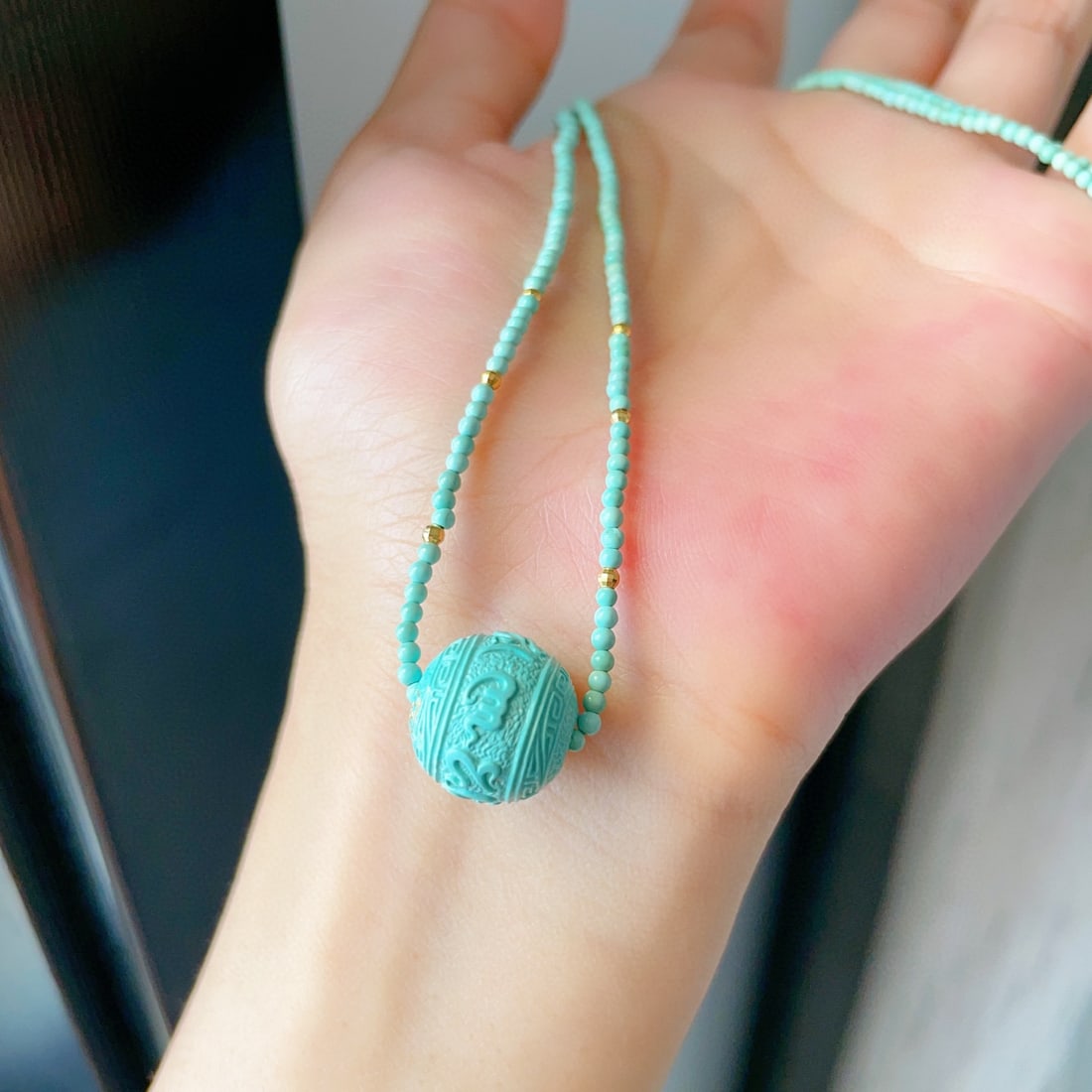 High Quality Natural Turquoise Carved Lucky Bead Pendant - 6