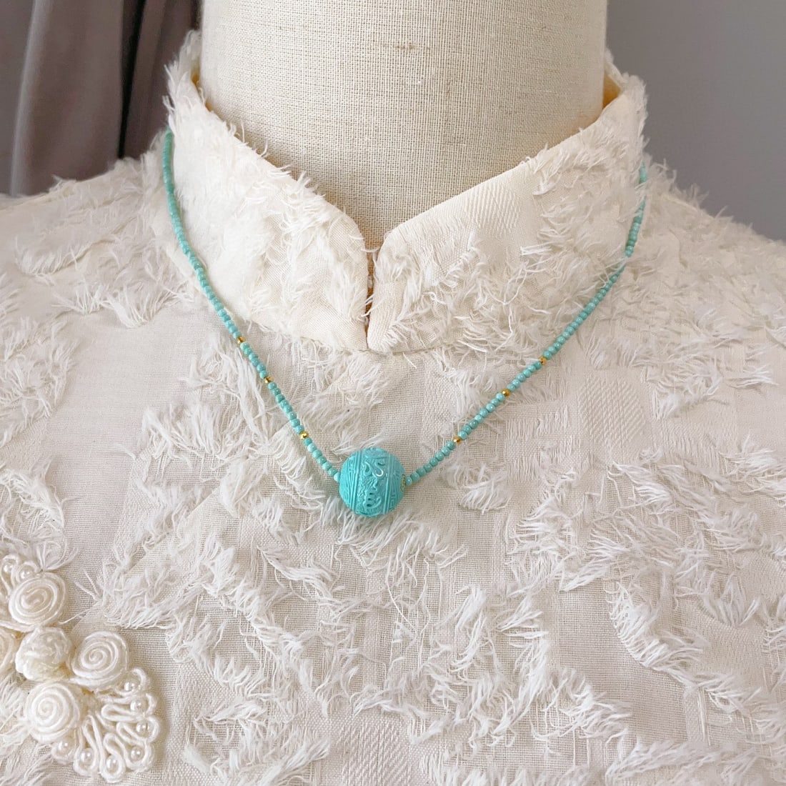 High Quality Natural Turquoise Carved Lucky Bead Pendant - 7