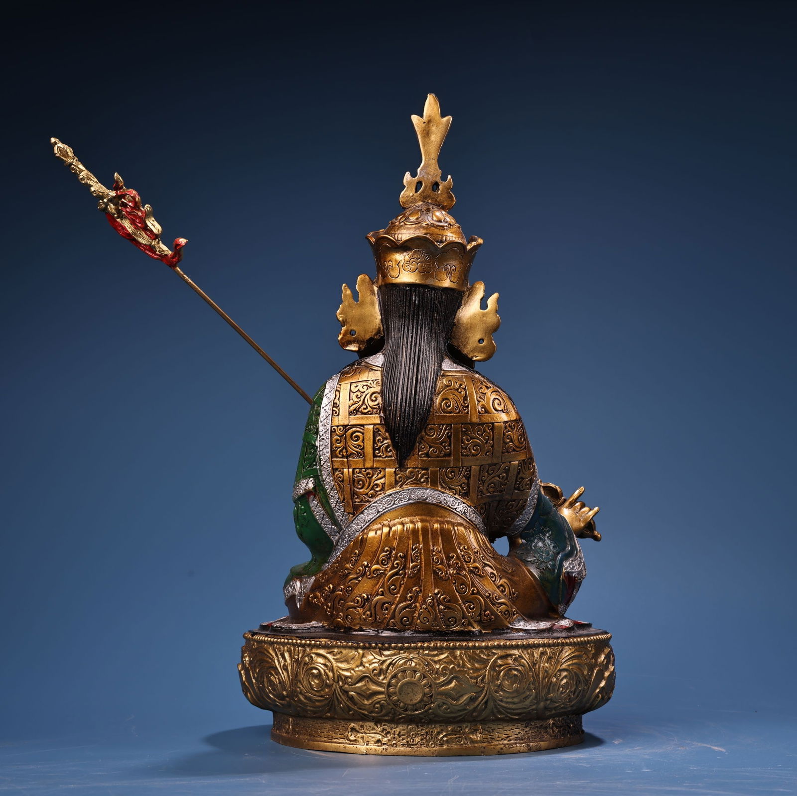 Tibetan Buddhism Colored Drawing Gilt Gold Copper Padmasambhava Buddha Statue - 8