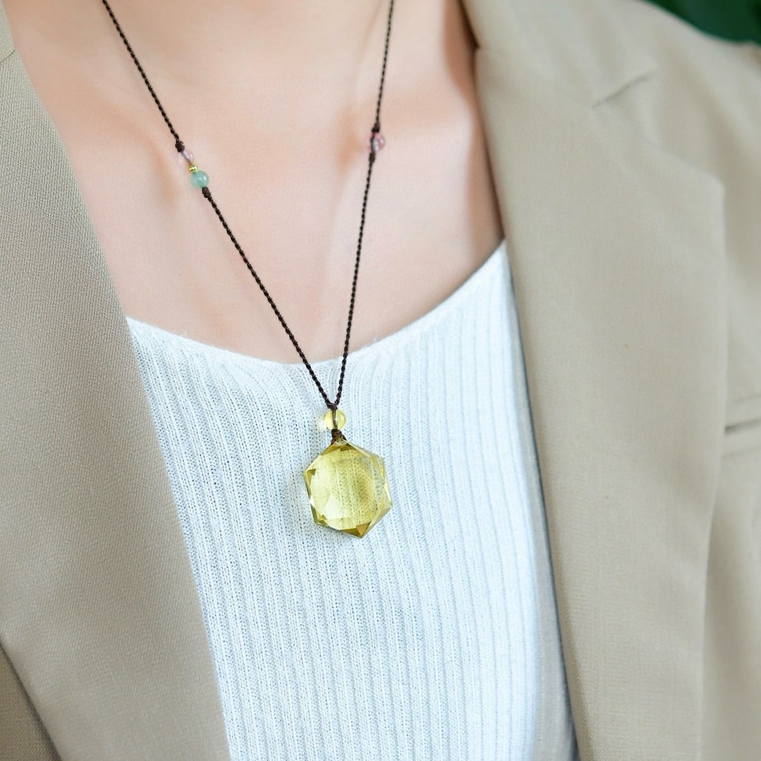 Beautiful Yellow Crystal Pendant - 6