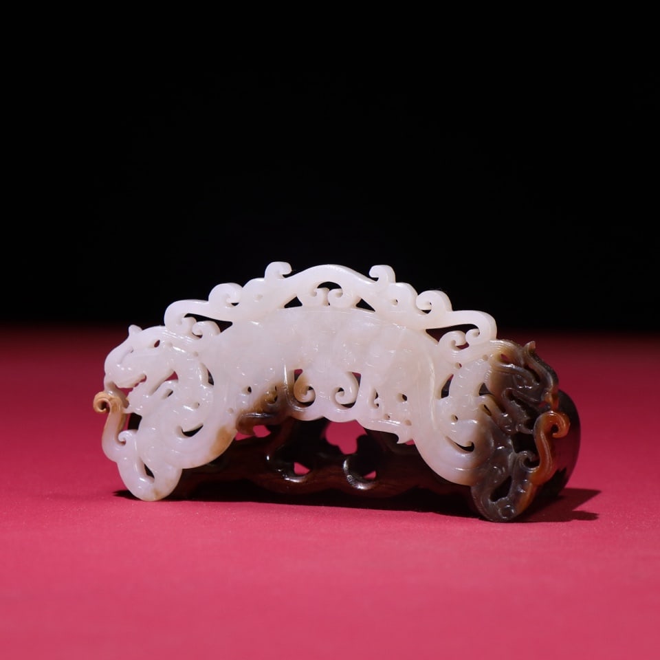 Openwork Chinese Hetian Jade Carved Fortune Dragon Jade Bi Pendant - 5