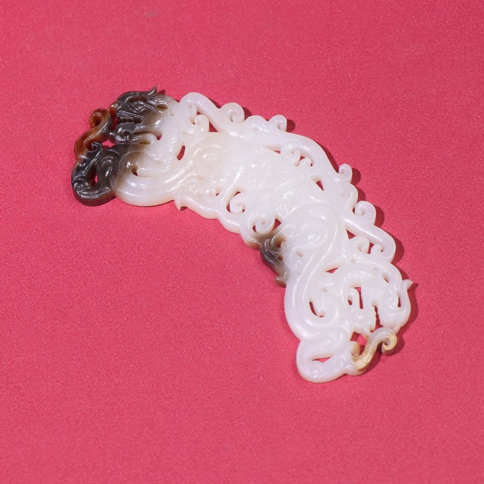 Openwork Chinese Hetian Jade Carved Fortune Dragon Jade Bi Pendant - 9