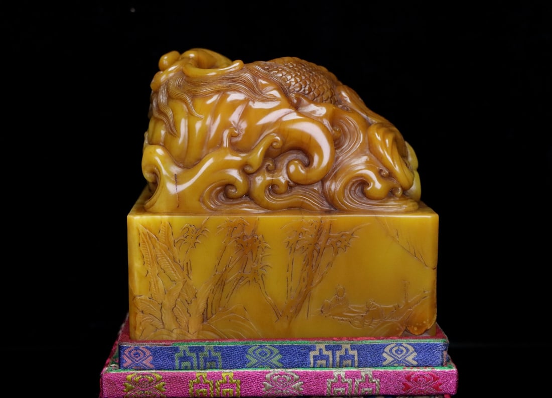 Superb Vintage Chinese Tianhaung Stone Carved Dragon Fish Seal - 5