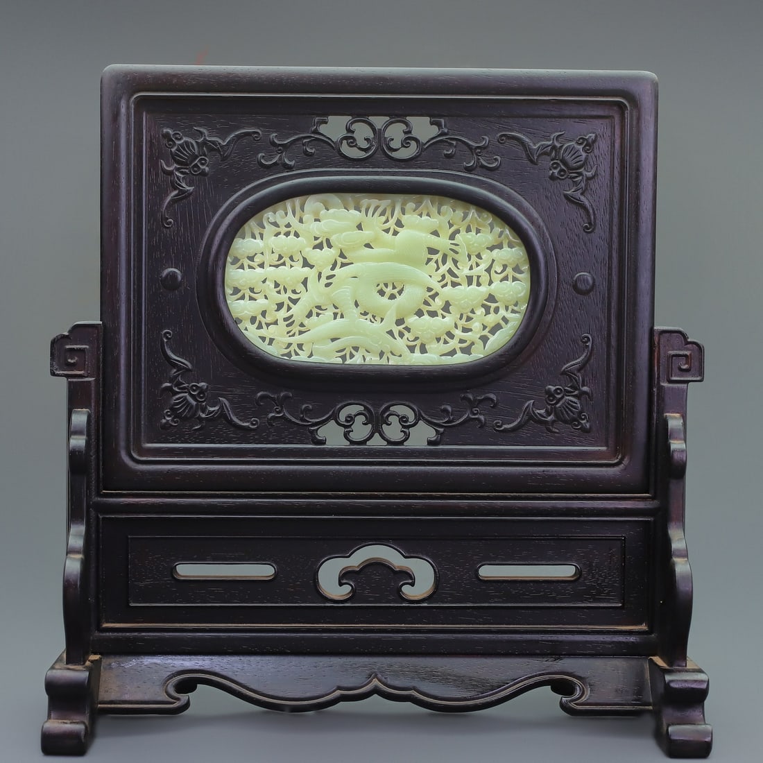 Vintage Chinese Zitan Wood Inlay Hetian Jade Screen (1 of 10)