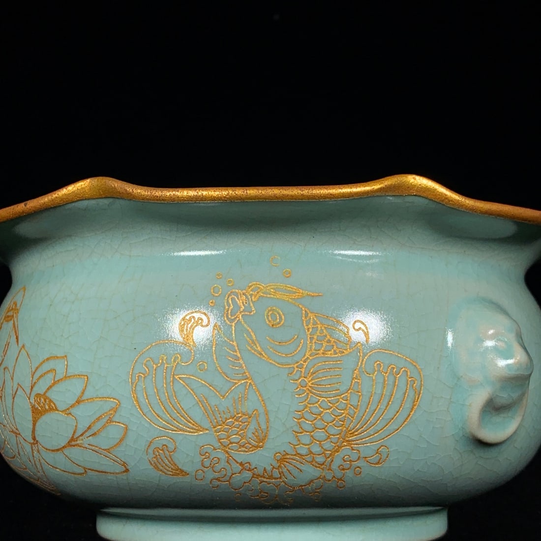 Chinese Gilt Gold Ru Kiln Porcelain Brush Washer - 6