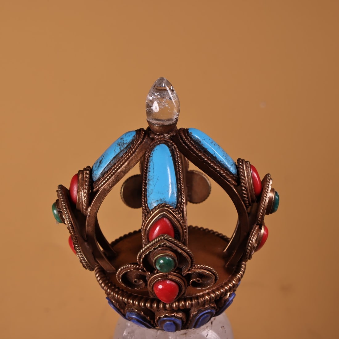 Tibetan Buddhism Gold Wire Crystal Inlay Turquoise & Lapis Lazuli Dharma-vessel - 10