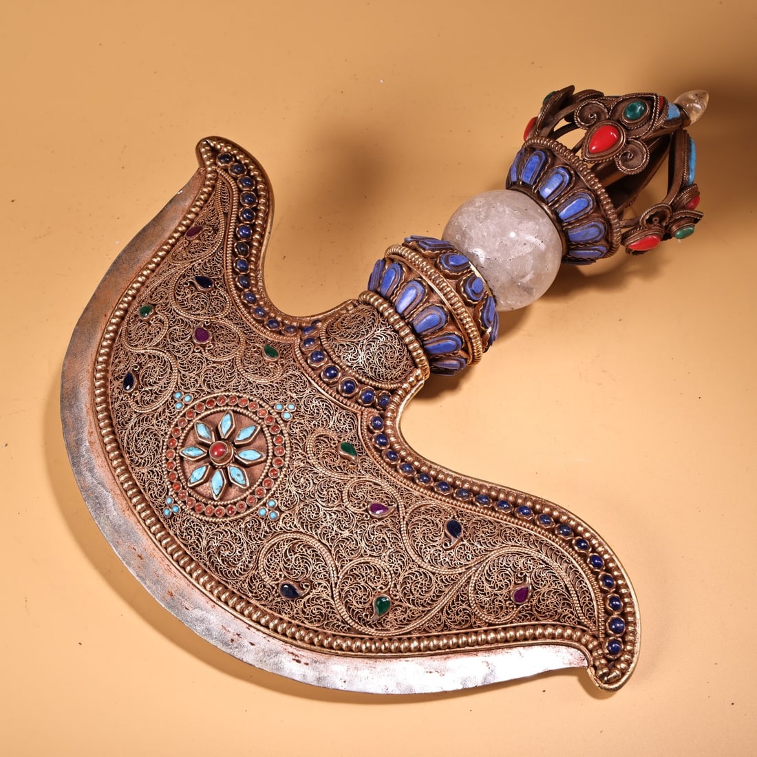 Tibetan Buddhism Gold Wire Crystal Inlay Turquoise & Lapis Lazuli Dharma-vessel (1 of 13)