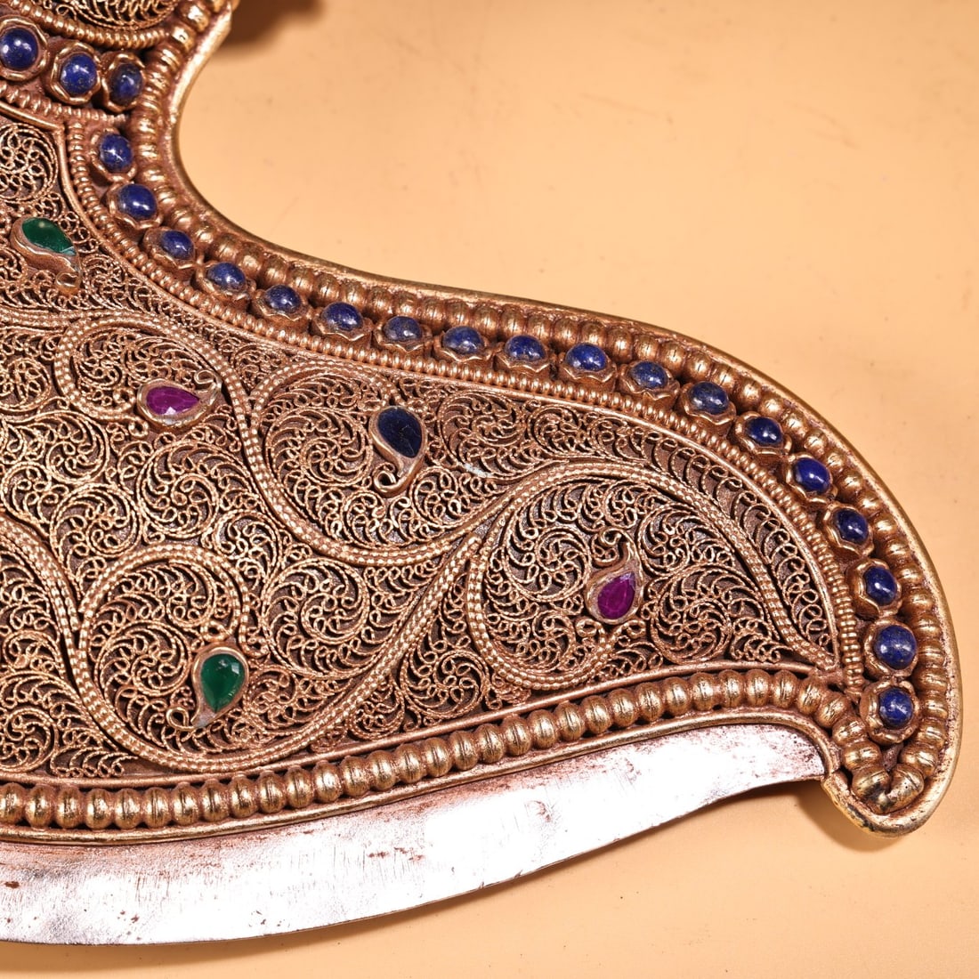 Tibetan Buddhism Gold Wire Crystal Inlay Turquoise & Lapis Lazuli Dharma-vessel - 5