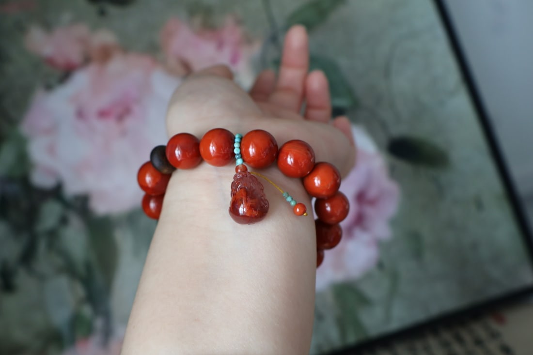 Chinese Nanhong Agate Beads Bracelet - 6