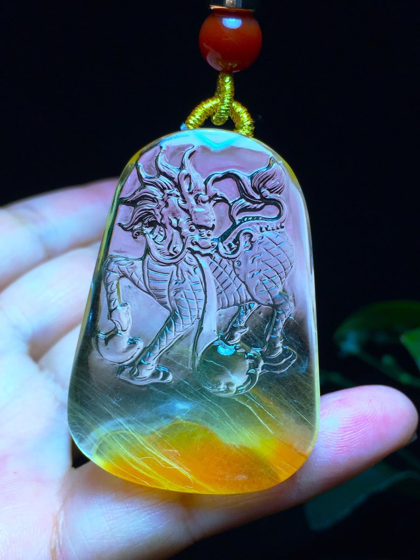 Beautiful Crystal Carved Fortune Kylin Pendant - 2