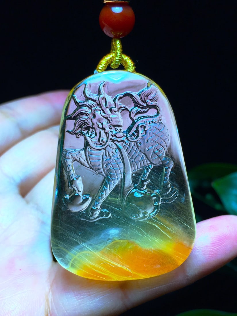 Beautiful Crystal Carved Fortune Kylin Pendant - 4