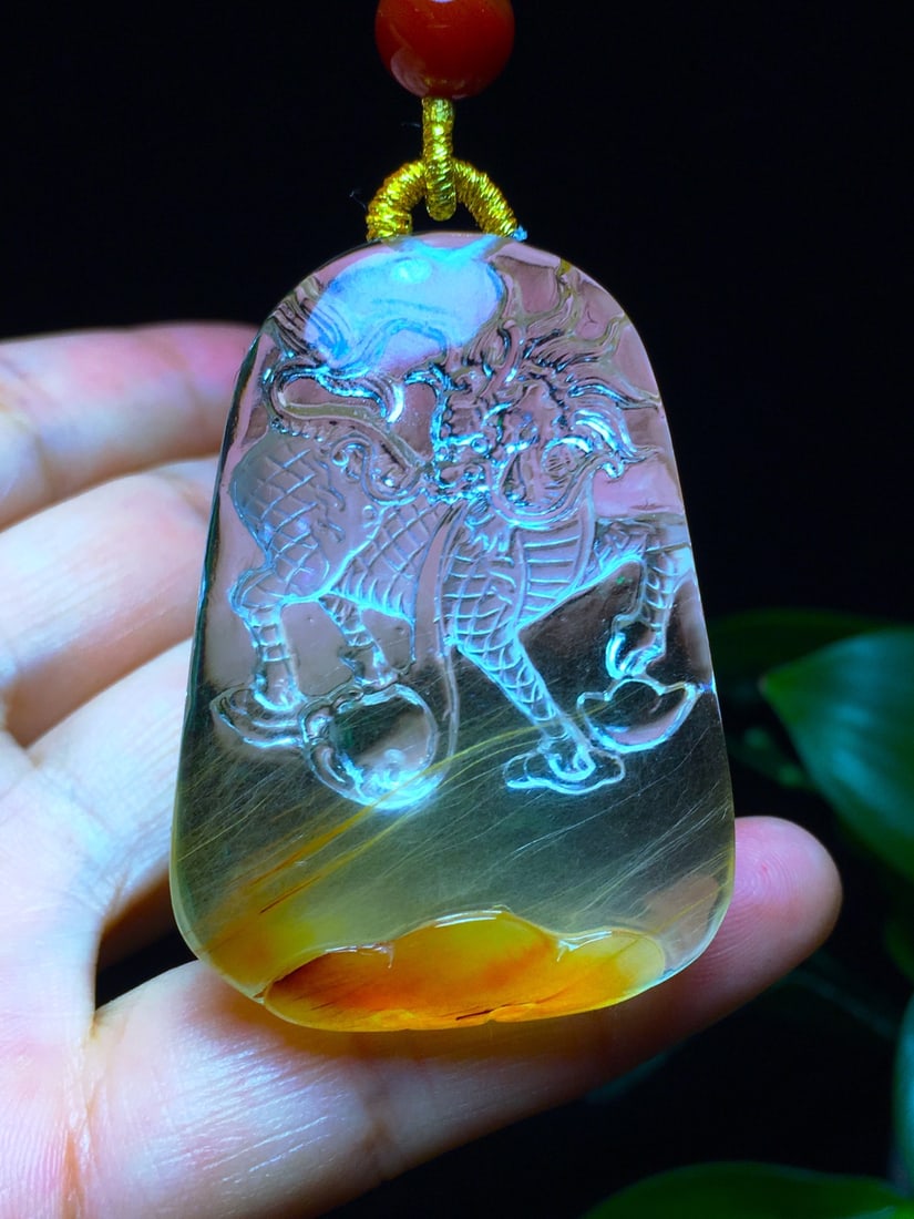 Beautiful Crystal Carved Fortune Kylin Pendant - 6