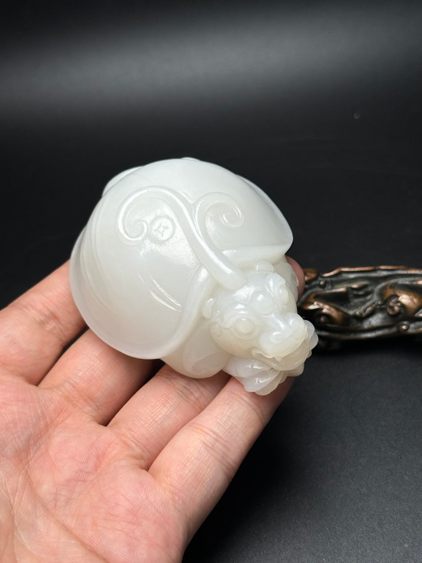 Superb Chinese Hetian Jade Carved Dragon Turtle Statue (1 of 9)