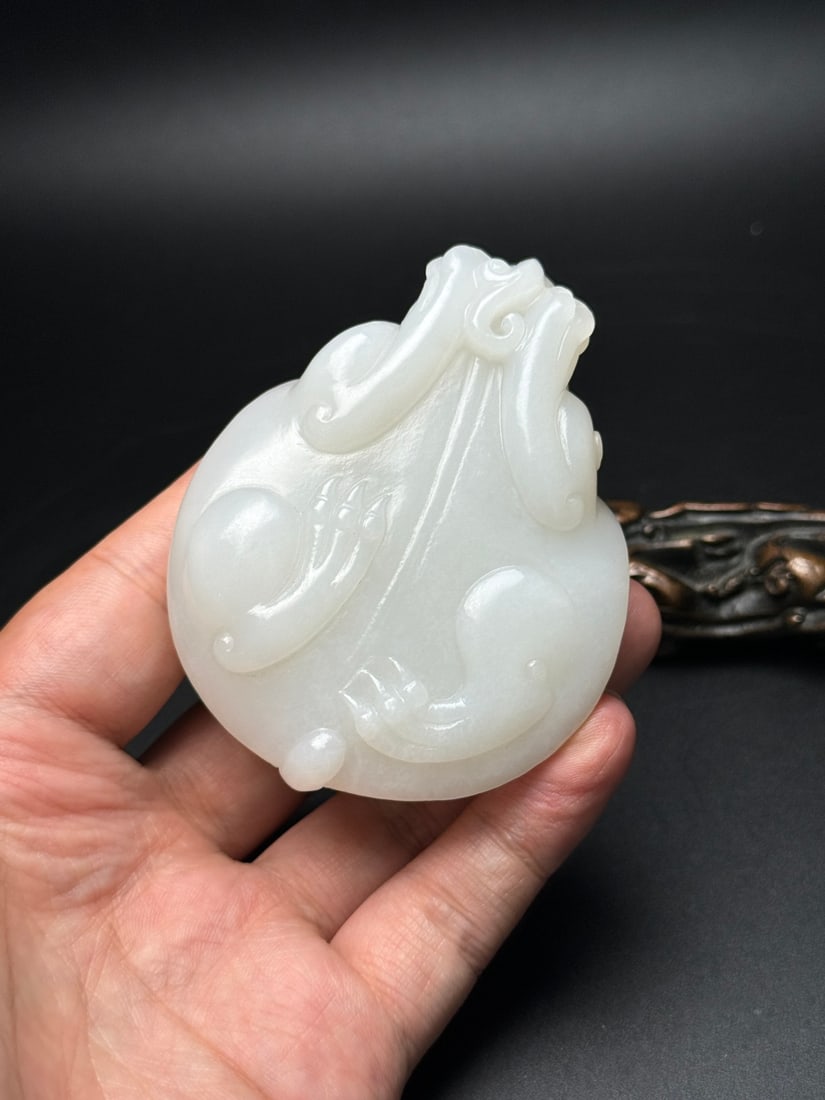 Superb Chinese Hetian Jade Carved Dragon Turtle Statue - 2