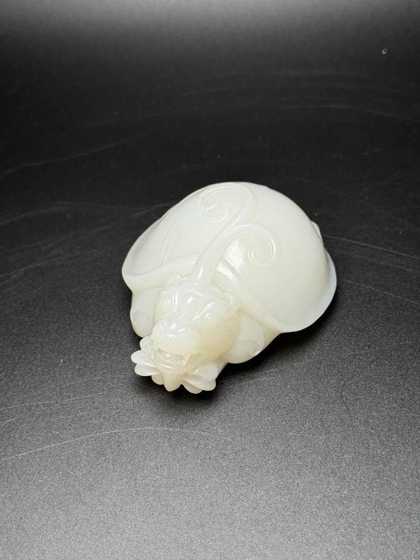 Superb Chinese Hetian Jade Carved Dragon Turtle Statue - 3