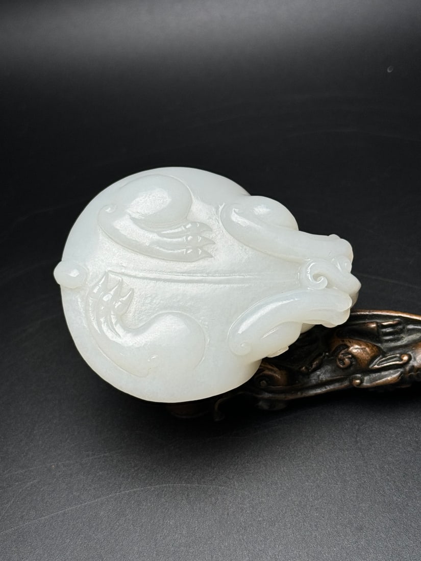 Superb Chinese Hetian Jade Carved Dragon Turtle Statue - 8