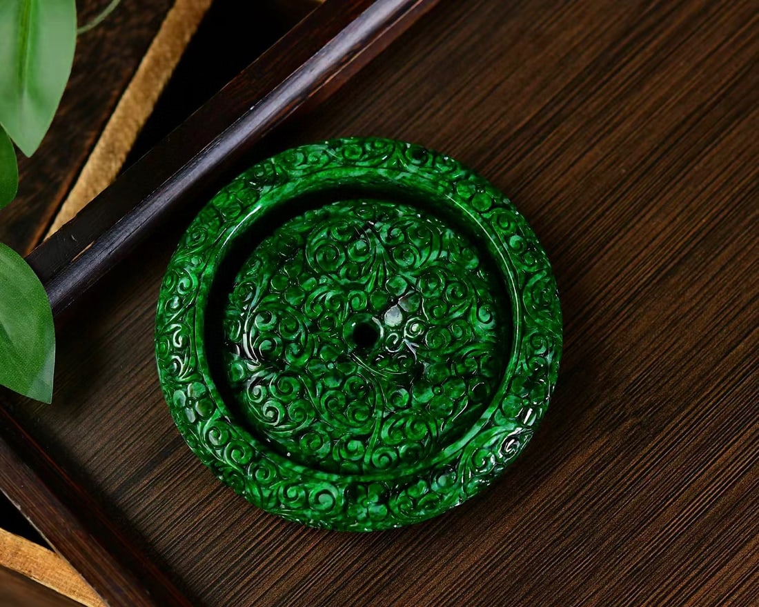 Inside Diameter 56.8mm Exquisite Green Jadeite Bracelet w Hand Carved Green Jadeite Pendant - 5