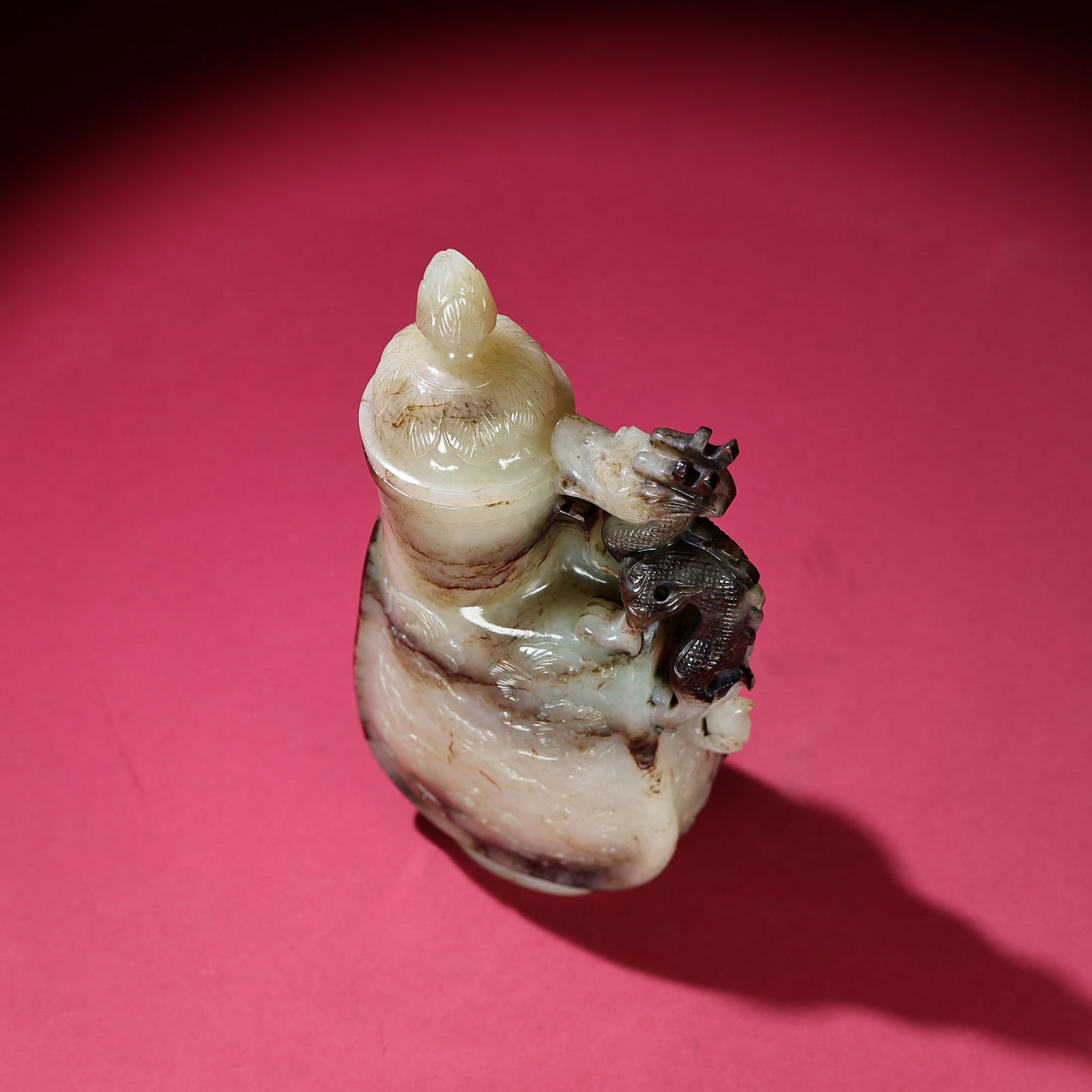 Superb Vintage Chinese Hetian Jade Carved Fotune Dragon Pot - 3