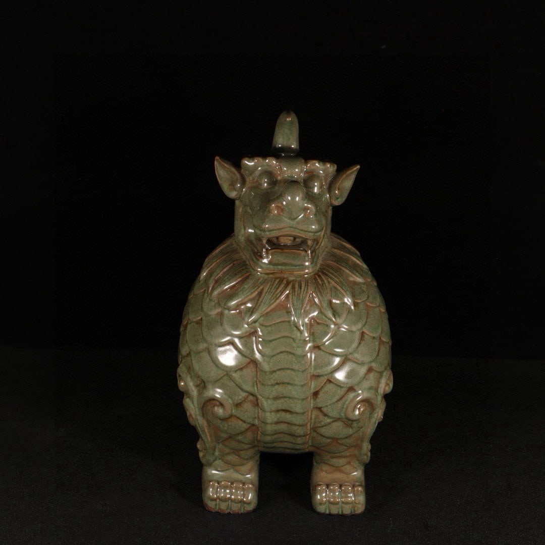 Chinese Longquan Kiln Unicorn Porcelain Statue - 4
