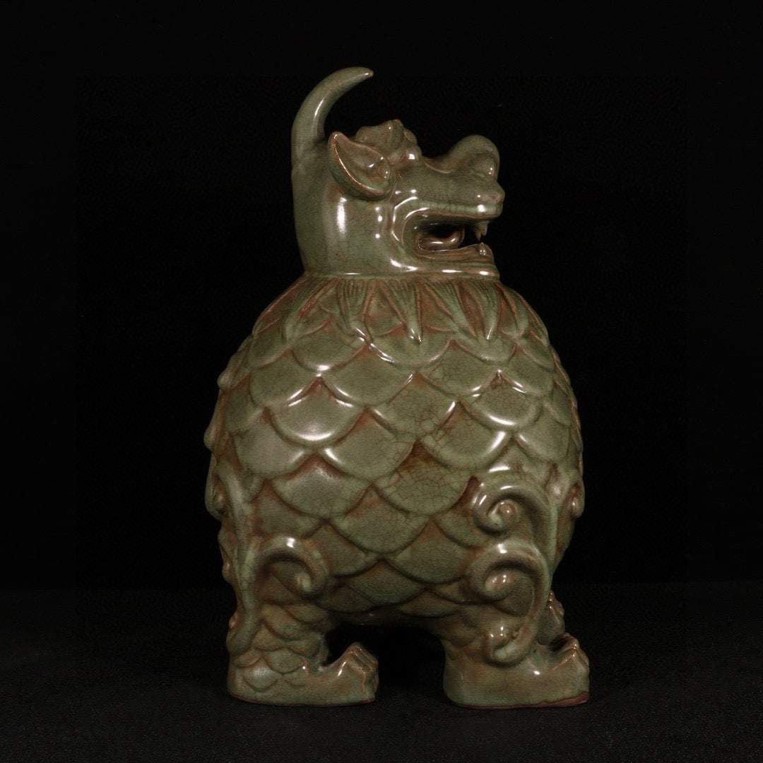 Chinese Longquan Kiln Unicorn Porcelain Statue - 5