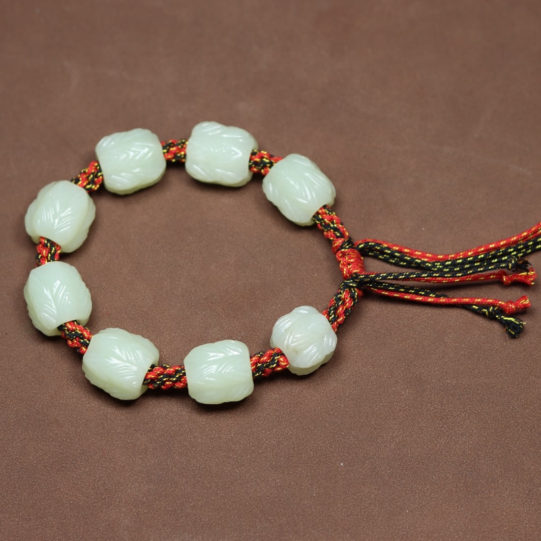 Chinese Hetian Jade Carved Lotus Flower Beads Bracelet - 3