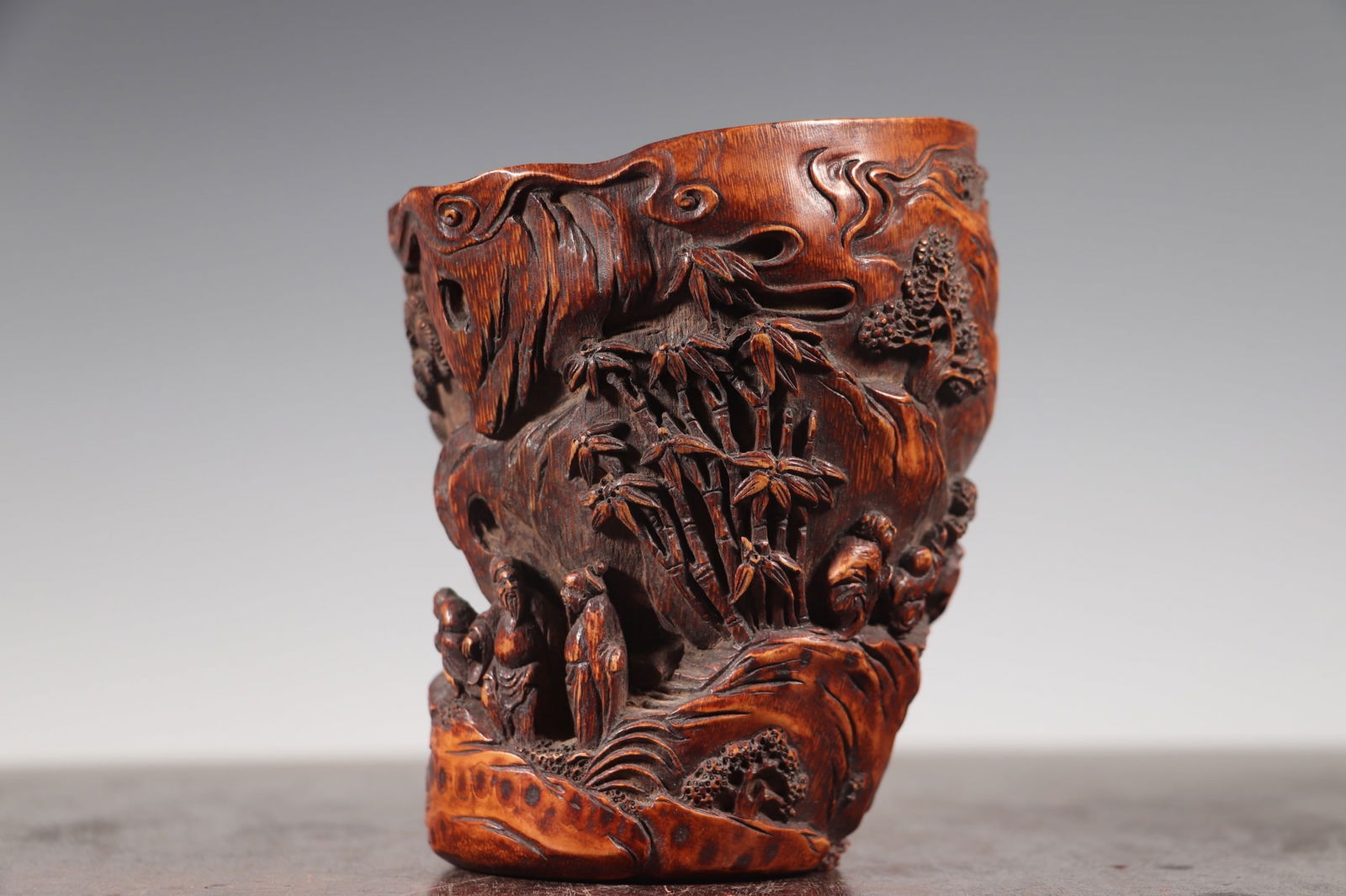 Vintage Chinese Bamboo Carved Sages Meeting Brush Pot (1 of 9)