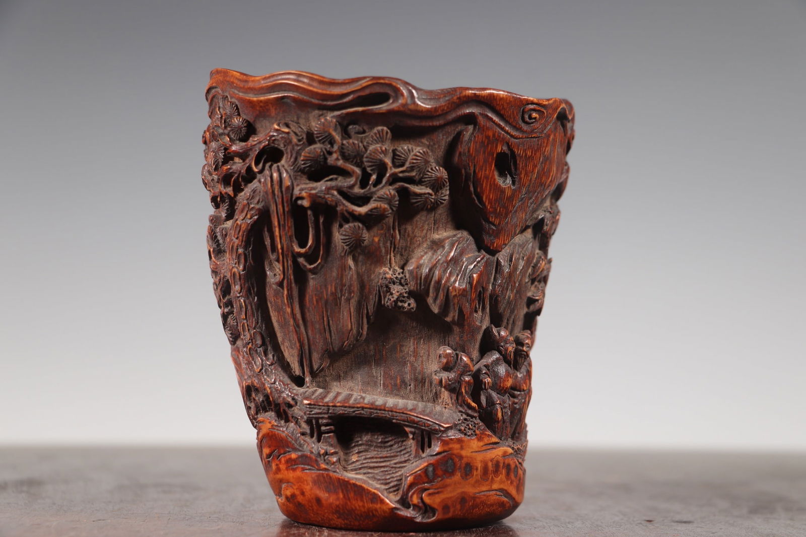 Vintage Chinese Bamboo Carved Sages Meeting Brush Pot - 3
