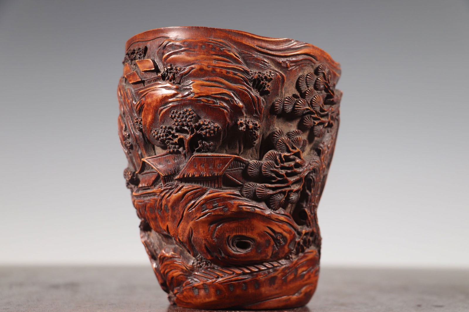 Vintage Chinese Bamboo Carved Sages Meeting Brush Pot - 5