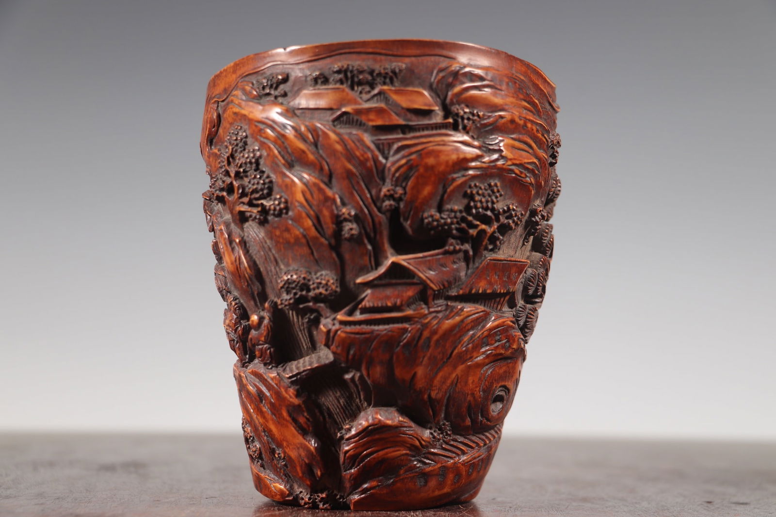 Vintage Chinese Bamboo Carved Sages Meeting Brush Pot - 6