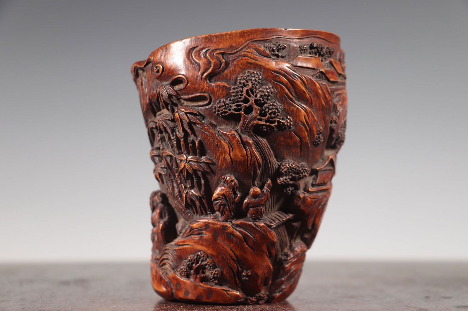 Vintage Chinese Bamboo Carved Sages Meeting Brush Pot - 7