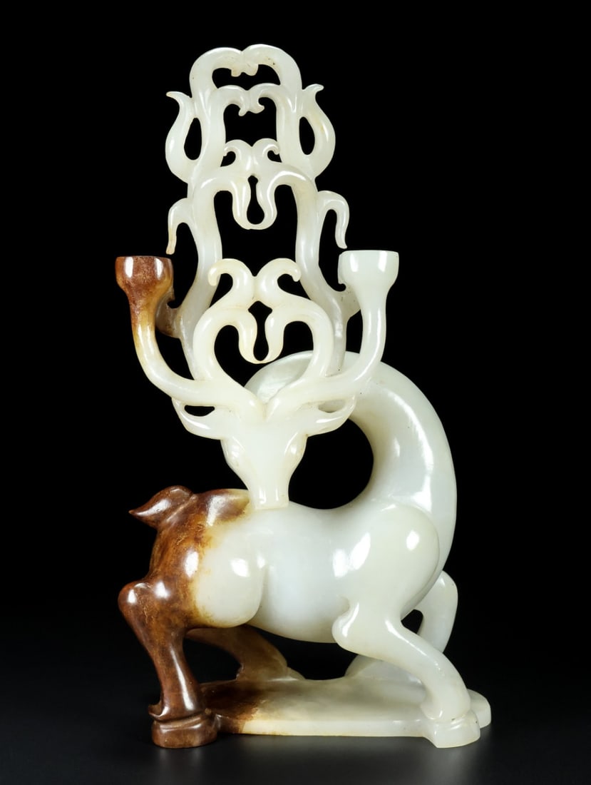 Superb Vintage Chinese Hetian Jade Carved Fortune Deer Statue (1 of 9)