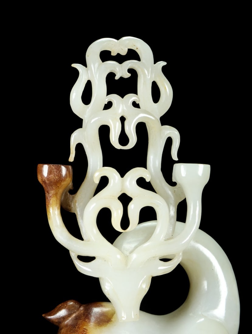 Superb Vintage Chinese Hetian Jade Carved Fortune Deer Statue - 2