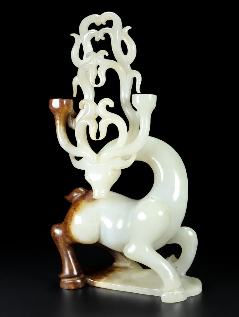 Superb Vintage Chinese Hetian Jade Carved Fortune Deer Statue - 4