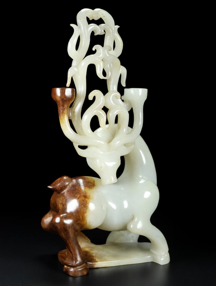 Superb Vintage Chinese Hetian Jade Carved Fortune Deer Statue - 5