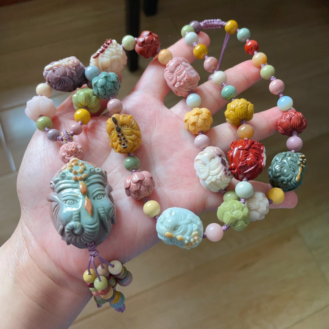 Chinese Alxa Agate Carved Ganesha Buddha Beads Pendant (1 of 9)