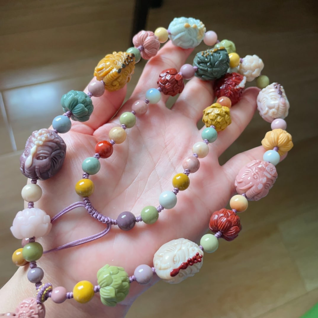 Chinese Alxa Agate Carved Ganesha Buddha Beads Pendant - 2