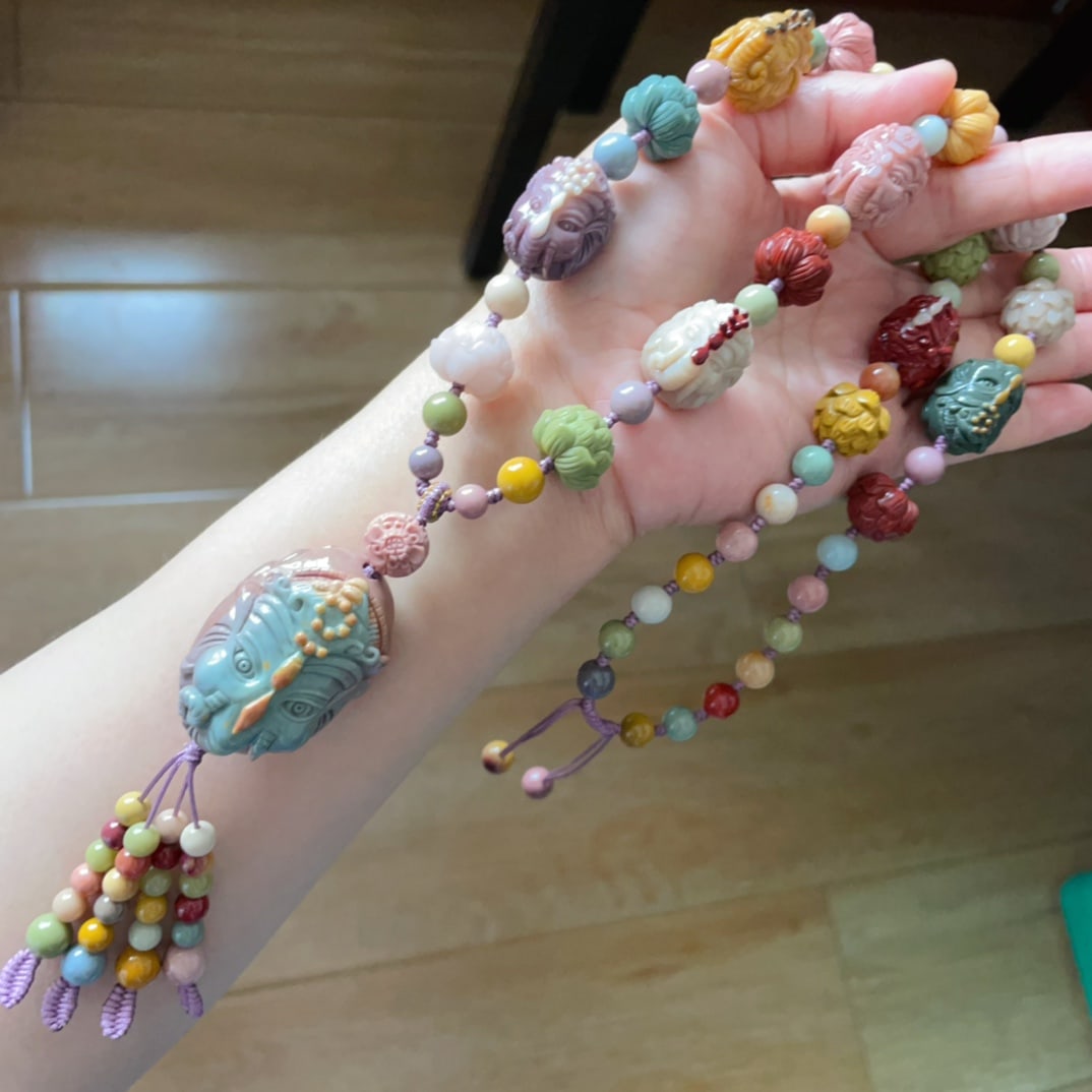 Chinese Alxa Agate Carved Ganesha Buddha Beads Pendant - 4