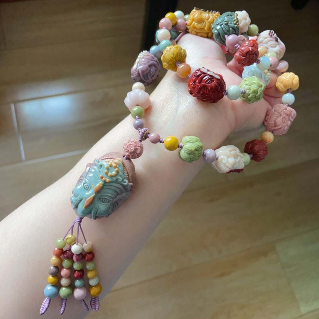 Chinese Alxa Agate Carved Ganesha Buddha Beads Pendant - 6