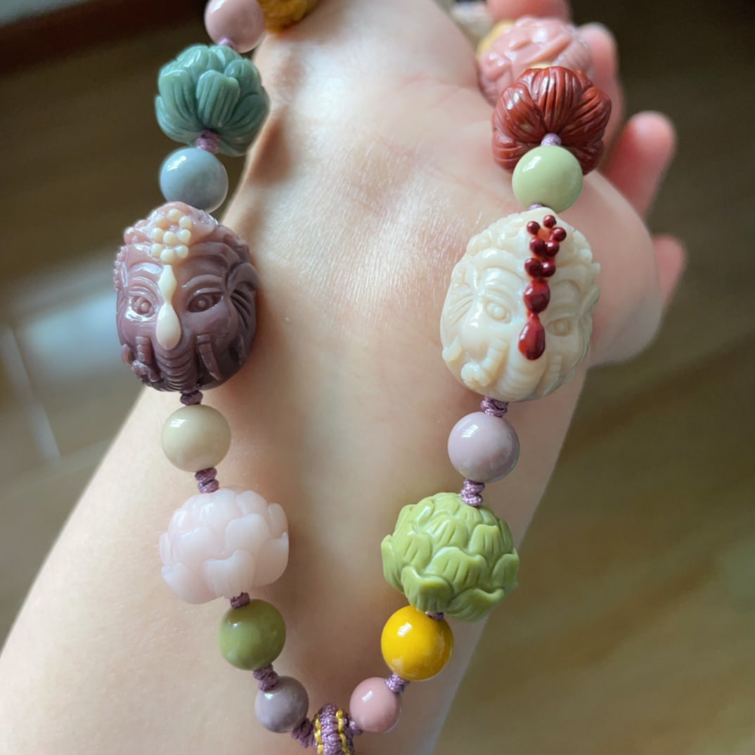 Chinese Alxa Agate Carved Ganesha Buddha Beads Pendant - 8